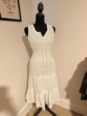 100% Cotton Cottagecore Prairie Maci Dress|Smocked Waist|White Boho Romantic